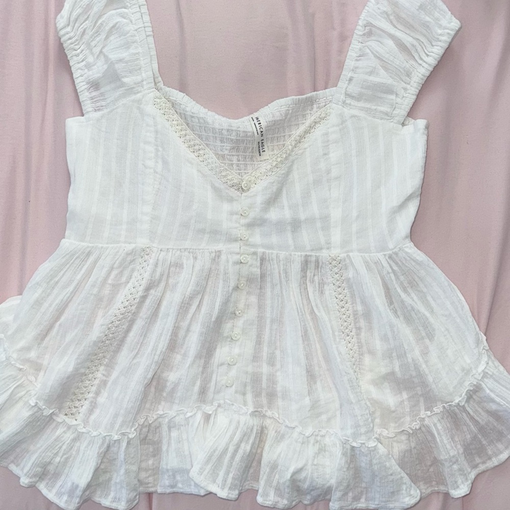 Ruffled Lace-Trim Peplum Tank Top - White